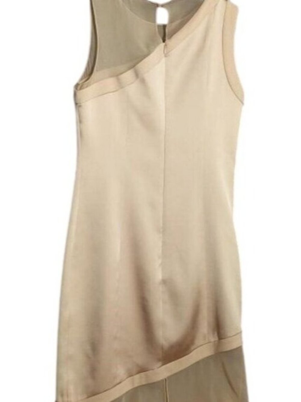 Sally LAPOINTE Vintage Champagne Silk sheath asymmetrical sheer mesh dress - Picture 2 of 10